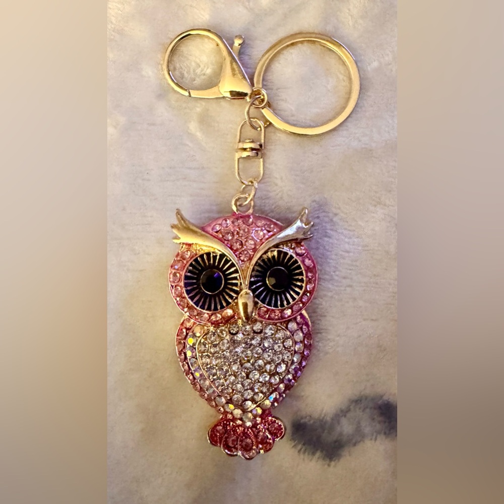 Fashion Jewelry Pink and Gold Owl Key Holder